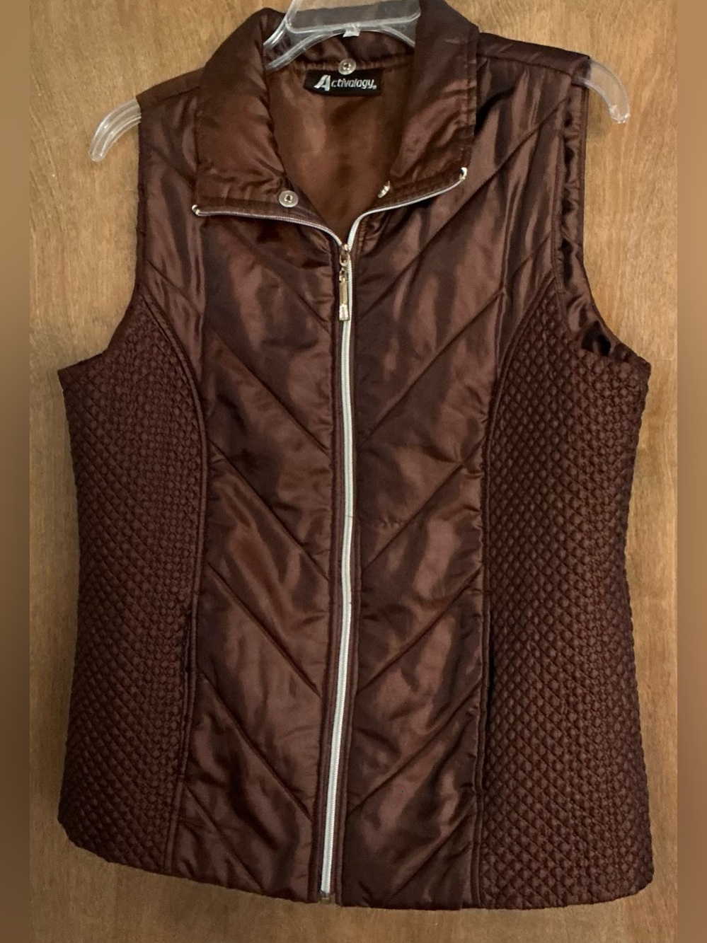 Activology Women's Brown Quilted Vest Metallic Full Zip Lightweight Size M
